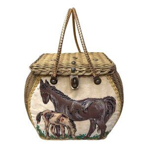 Vintage Midas Of Miami Artisan Horse Handbag Woven Wicker Equestrian Purse Gift